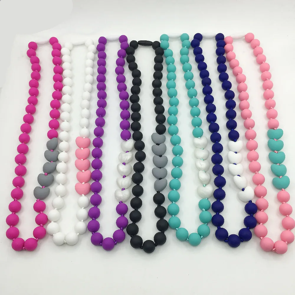 Пищевое Силиконовое ожерелье для прорезывания зубов с сердечками детское