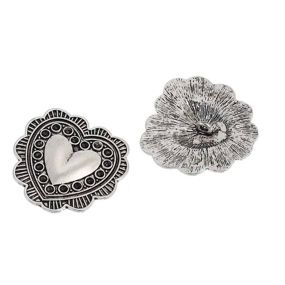 Швейные Кнопки из цинкового сплава античное сердечко серебряного цвета (можно
