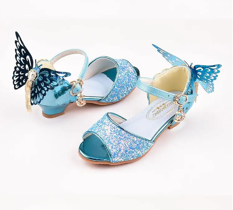 Сандалии для девочек обувь принцессы детская на высоком каблуке танкетке с