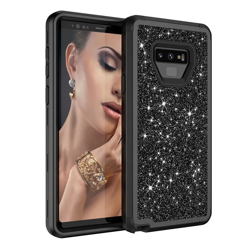 Black Блестящий Алмаз задняя крышка для samsung note9 s9 Plus note8 противоударный жесткий чехол гибридная Противоударная защита для мобильного телефона защитный чехол - Цвет: Black