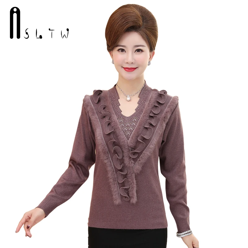 Женский кашемировый свитер ASLTW большого размера с длинным рукавом и треугольным