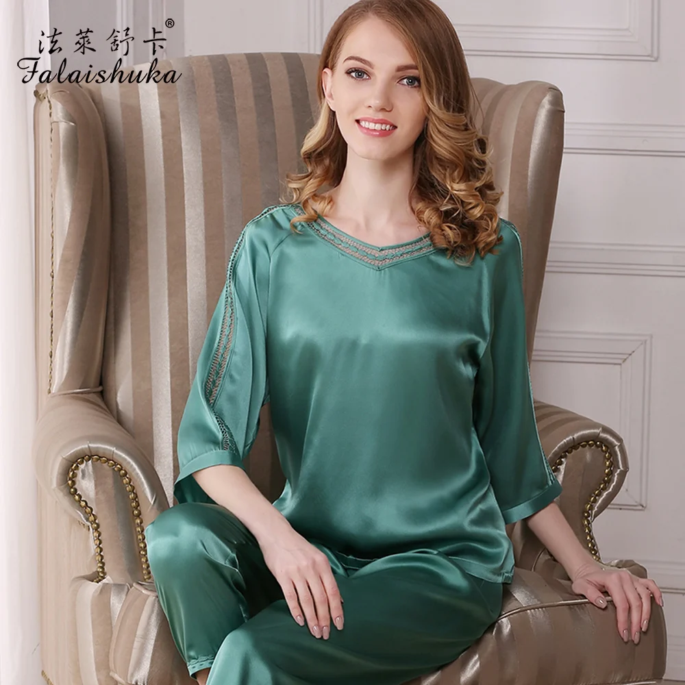 women silk pajama sets 2019 solid green brand sexy fashion casual woman silk pajamas sleepwears female sleep&lounge Homewear