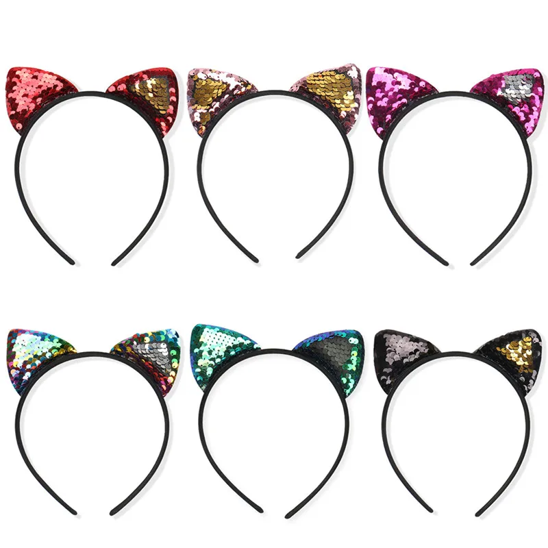 Повязка на голову с кошачьими ушками и блестками 6 цветов|Аксессуары для волос