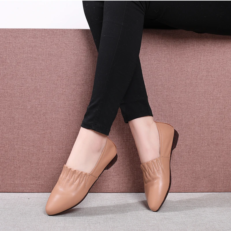Women Flats Shoes Genuine Leather Slip on ladies Shallow Moccasins Casual Female Summer Loafer Size 35-42 | Обувь