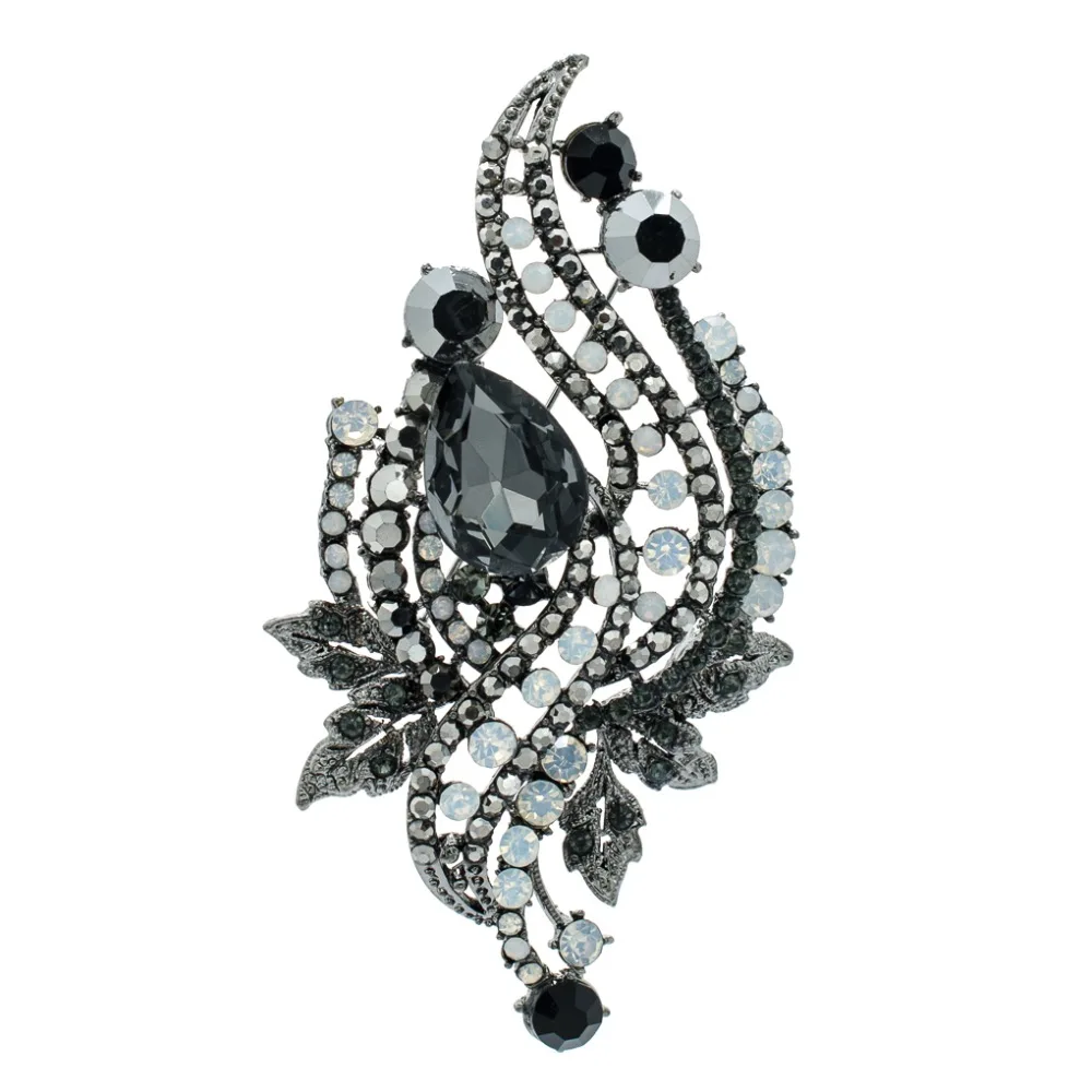 Black Стразы Crystals Брошь-булавка брошка в виде листьев Accessories 8808BLA | Украшения и