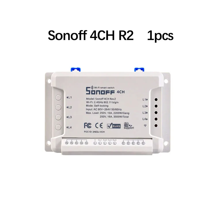 1pcs 4ch SONOFF 4CH R2 4 канальный беспроводной Wi-Fi светильник 4 комплекта пульт дистанционного управления 10A/2200 Вт поддержка Alexa Google home для умного дома - Комплект: 1pcs 4ch