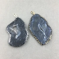 my0963 l freeform black agates pendant pave rhinestone and abalone shell jewelry making accessories