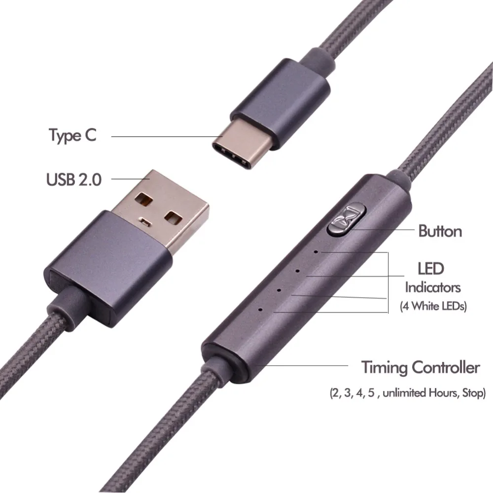 Ranboda 1 м 2 м usb type C кабель с таймером 2.4A Быстрая зарядка нейлоновый плетеный кабель type-C для samsung huawei xiaomi черный