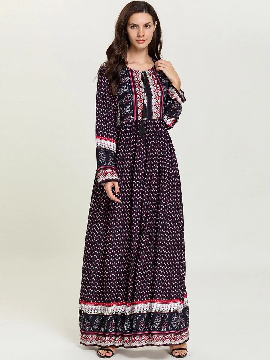 Женское мусульманское платье Дубай abaya Femme печать Турецкая индейка Bangladesh кафтан арабское, с длинными рукавами плюс размер Исламская одежда