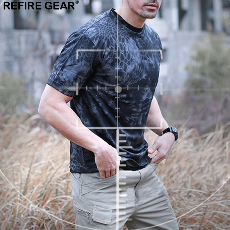 Refire gear уличная камуфляжная футболка мужская с коротким рукавом Футболка с круглым вырезом дышащая быстросохнущая охотничья ACU походная футболка для кемпинга