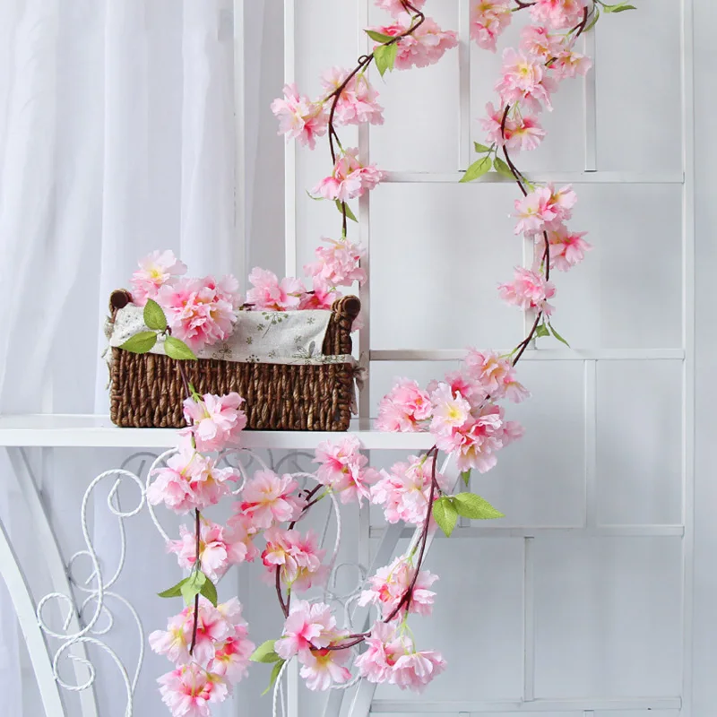 2 шт. Искусственный шелк цветок вишни ротанга Сакура свадебное украшение лоза