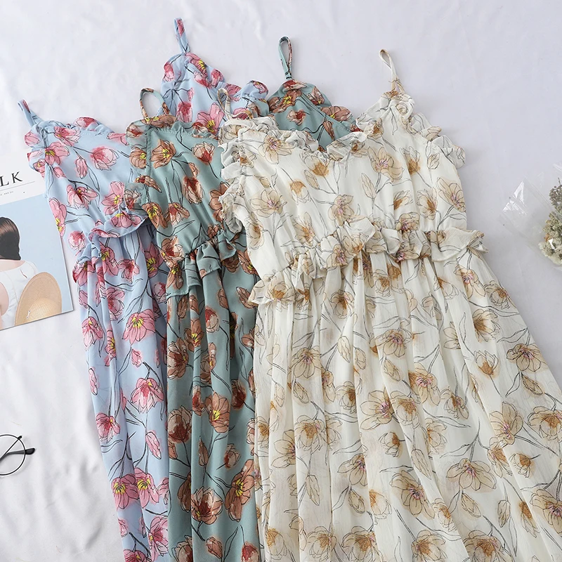 2019 летнее шифоновое платье с принтом праздничное оборками темпераментное нежное