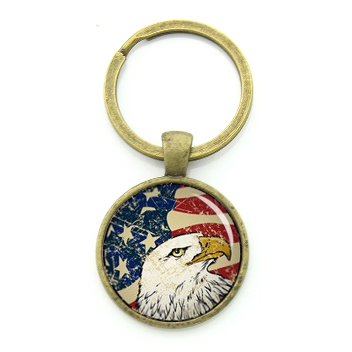 JWEIJIAO Bald eagle keychain exquisite Pop Peace Sign flag pattern antique charm USA key chain Custom national symbolic | Украшения и