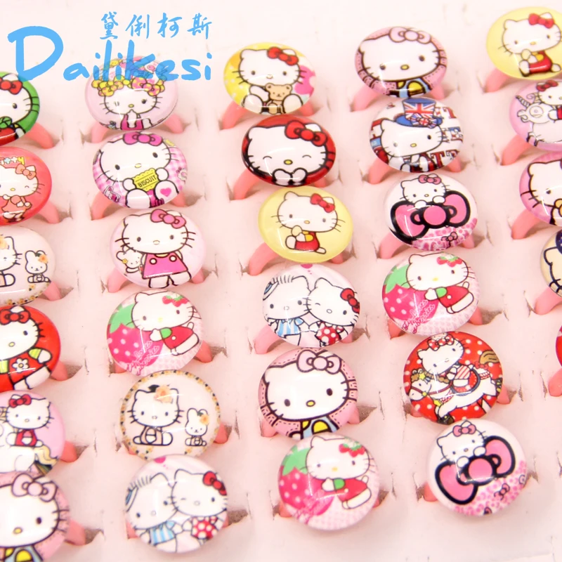 20 шт. милые детские кольца из акриловой смолы с мультяшным рисунком Hello Kitty KT