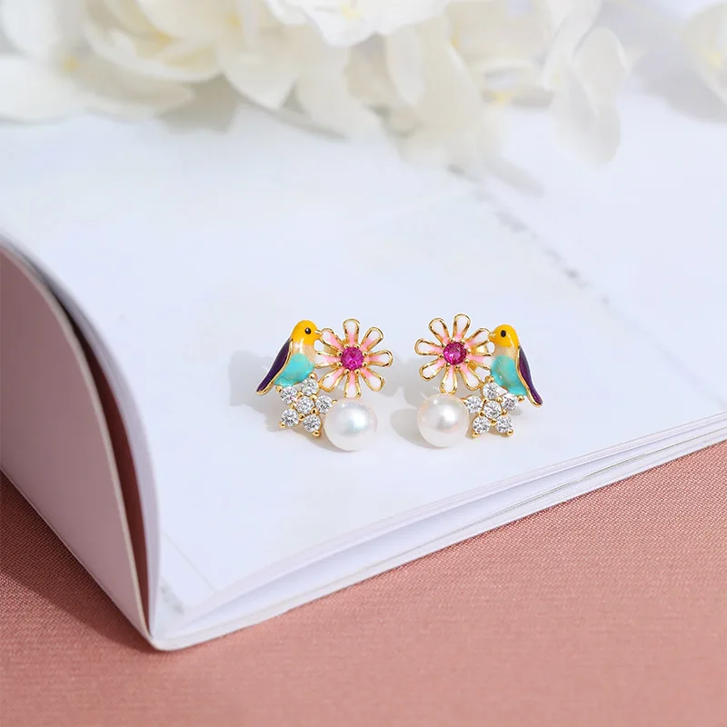 Серьги гвоздики DAIMI Silver Swan 6 7 мм белые серьги розовый пресноводный жемчуг|Серьги| |