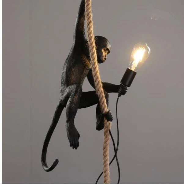 Resin Black White Monkey Pendant Light For Living Room Lamps Art Parlor Study Room Led Lights lustre With E27 Dimming Led Bulb