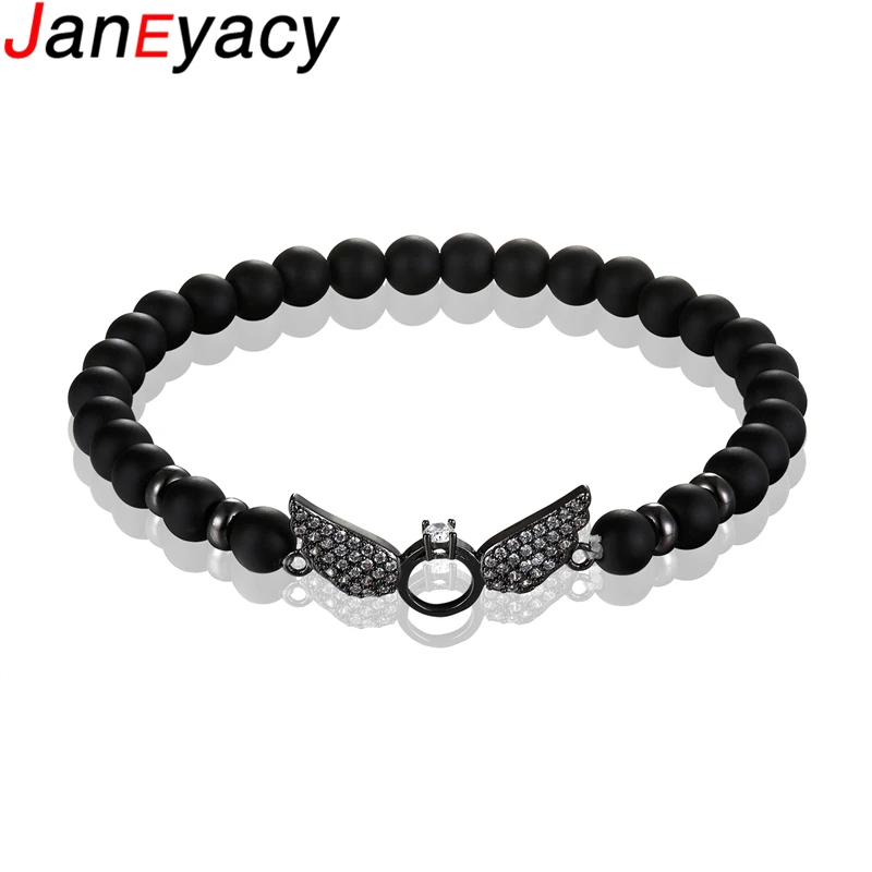 

Janeyacy Fashion Atmosphere Charm Bracelet Women Black Angel Wings Women Bracelets Natural Stone cz Bracelets Bracelets Pulsera