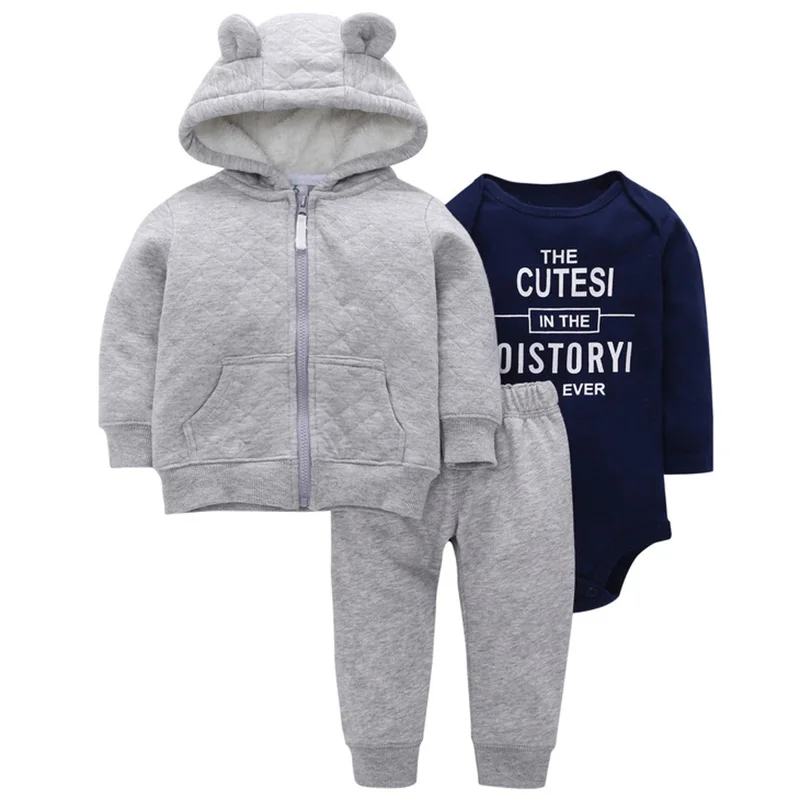 Бренд года, одежда для малышей Bebes, полосатая куртка+ боди+ штаны, осенне-зимние модные хлопковые комплекты одежды для новорожденных, новинка - Цвет: Белый