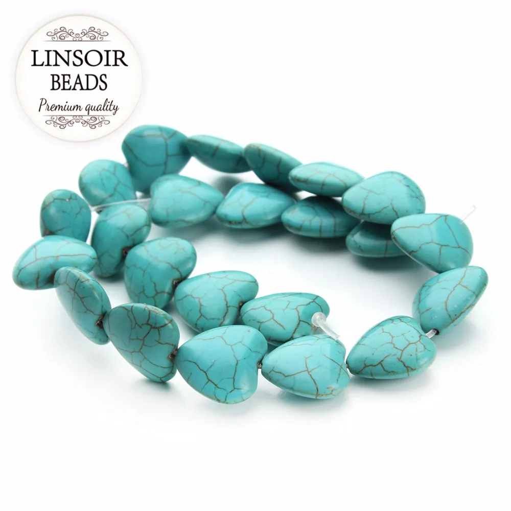 LINSOIR 23 шт./лот бусины из натурального камня в форме сердца с синей Бирюзой