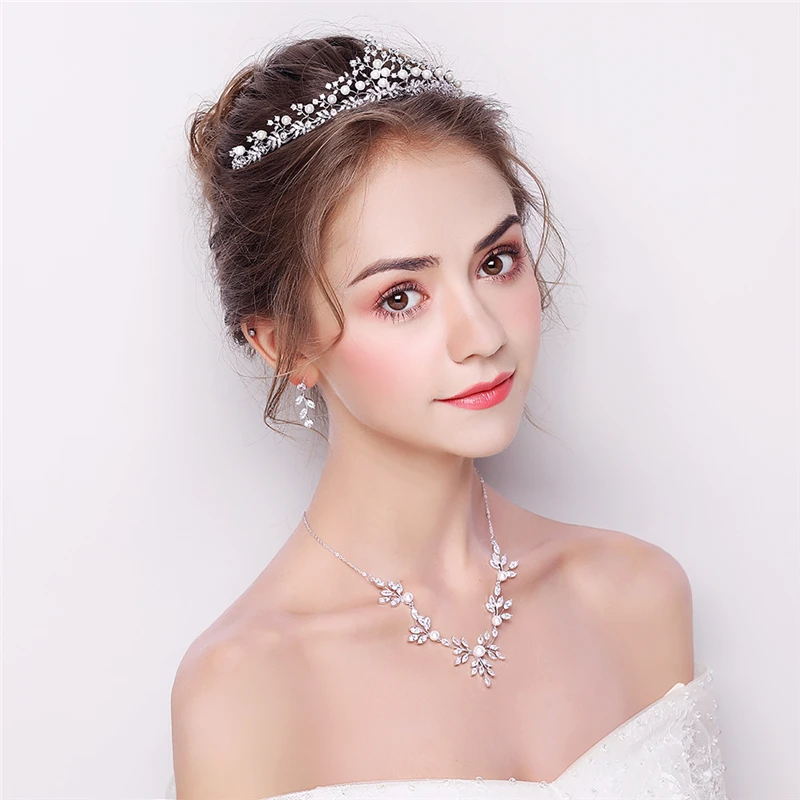 amupp New Cubic Zirconia Wedding Jewelry Sets Micro Paved Full CZ Zircon Brides Tiara Necklace and Earrings Set for Costume Prom | Украшения
