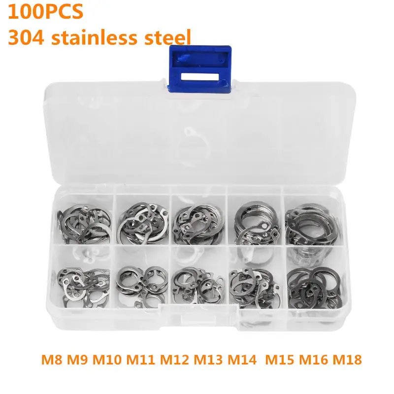 100PCS 100/160 шт внешних стопорных колец с пружинным зажимом C шайбы оснастки стопорное кольцо внутреннее стопорное кольцо углерода Сталь M6-M25 Ассортимент Комплект - Цвет: 100PCS