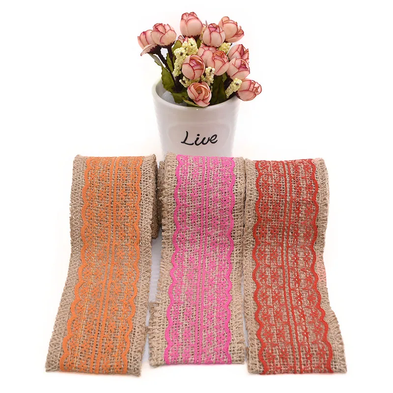 6 см * 2 м лента из натуральной джутовой мешковины с кружевной отделкой простое