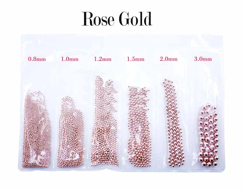 rose gold 1 упаковка, Микс, 6 размеров, 0,8-3 мм, черный, золотой, серебряный, розовый, металлический бисер, шар, сплав для дизайна ногтей, драгоценные камни, украшения, маникюр, сделай сам, советы - Цвет: rose gold