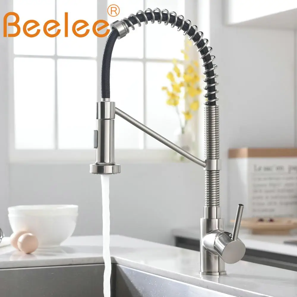 

Beelee Pull Down Kitchen Faucet Single Holder Single Hole Water Outlet Nickel Cast Pull Swivel Mixer Tap BL7731N