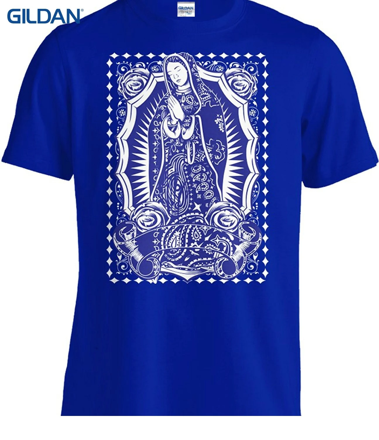 Футболка с коротким рукавом топы Девы Марии голубая бандана футболка Our Lady Virgen