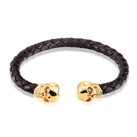 janeyacy hot top quality leather bracelet mens stainless steel leisure skull bracelet ladies fashion jewelry gifts