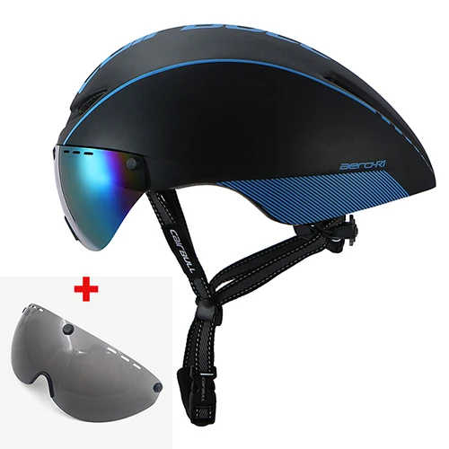 Casco de bicicleta дорожный велосипедный шлем с очками для мужчин и женщин tt велосипедный шлем очки Сверхлегкий гоночный велосипедный шлем 2 линзы - Цвет: black-blue