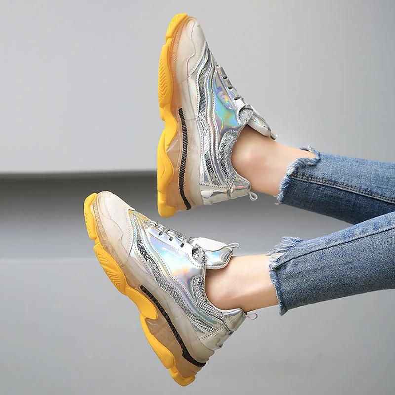 Женские кроссовки Модные цветные прозрачные туфли с прозрачной подошвой из ПВХ