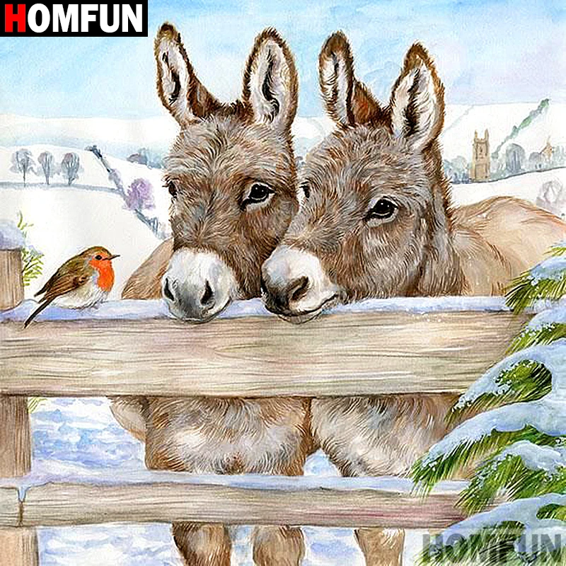 

Алмазная 5D Вышивка HOMFUN «Ослик», картина из квадратных/круглых страз «сделай сам», вышивка крестиком, домашний декор, A07107