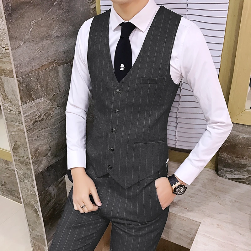 

2019 Mens Suits Vests, Business Wedding Banquet Men Striped Vest, Slim Elegant Male Waistcoat, Size S-3XL