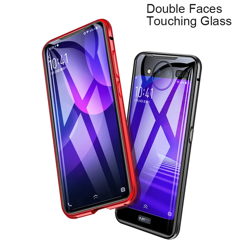 

For Vivo NEX Dual Display Dual Sides Tempered Glasses Magnetic Adsorption Flip Case For Vivo NEX 2 Nex2 Metal Bumper Cover Case
