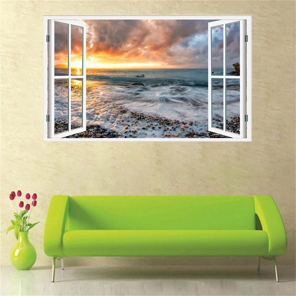 Новый продукт 3D наклейка в виде окна стены Стикеры домашний декор восход солнца