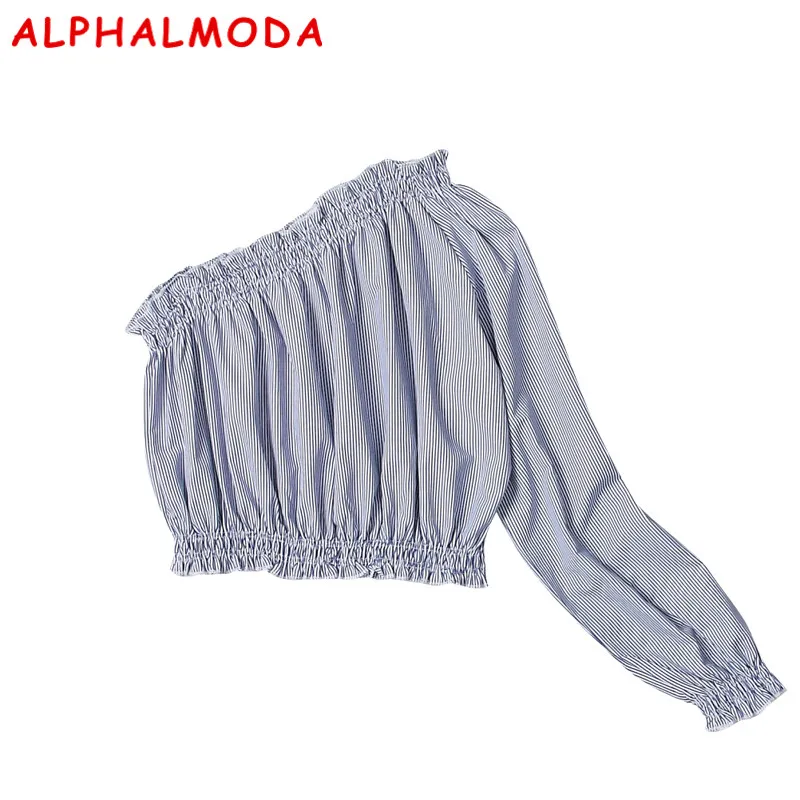 ALPHALMODA 2018 весенние женские блузки с одним рукавом и воротником косой сексуальные