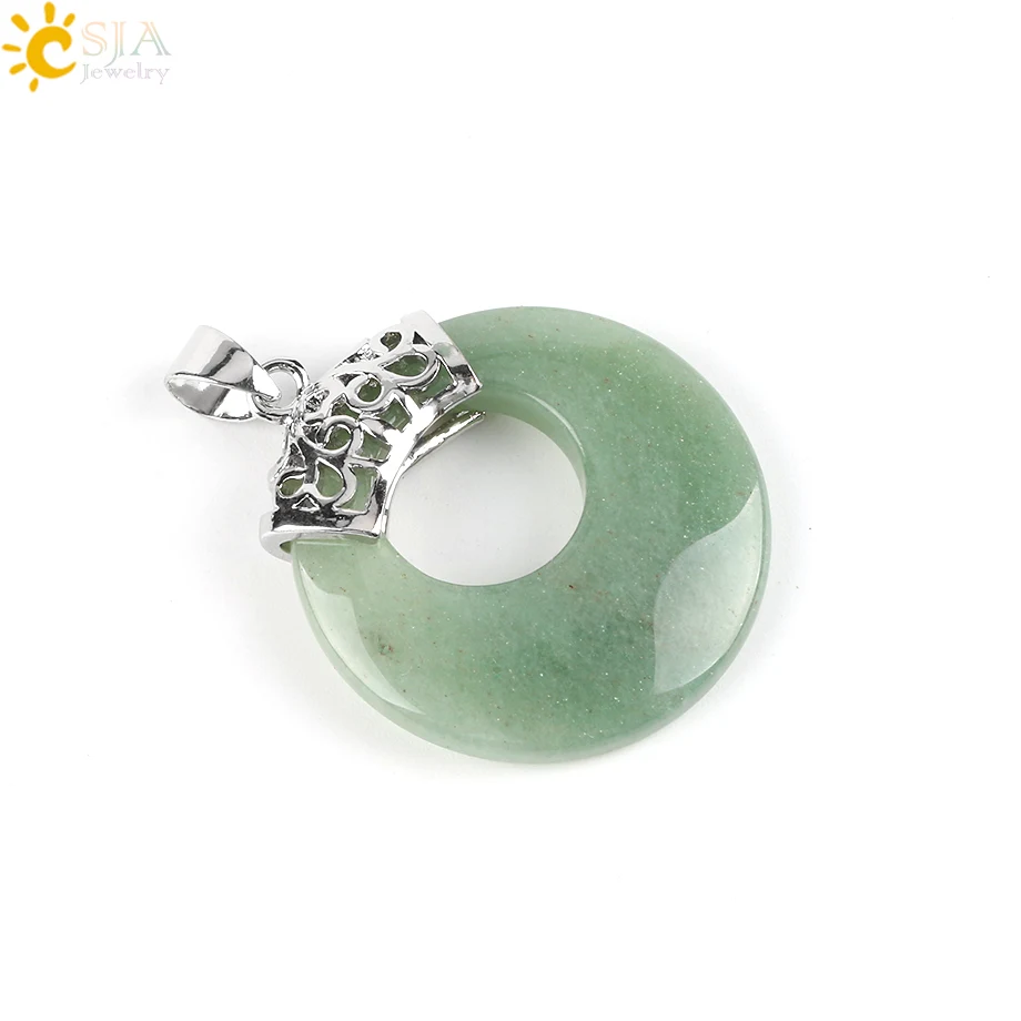 Green Aventurine CSJA натуральный драгоценный камень бусины для женщин и мужчин подвески для ожерелья полые круглые veins onyx кристалл тигровый глаз рейки DIY Ювелирные изделия E517 - Окраска металла: Green Aventurine