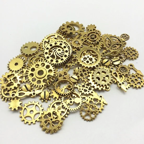 Antique Gold 100 г металлический сплав смешанные Cogs шестерни брелоки в стиле стимпанк для подвески украшения античный серебряный золотой и розовое золото цвет - Цвет: Antique Gold