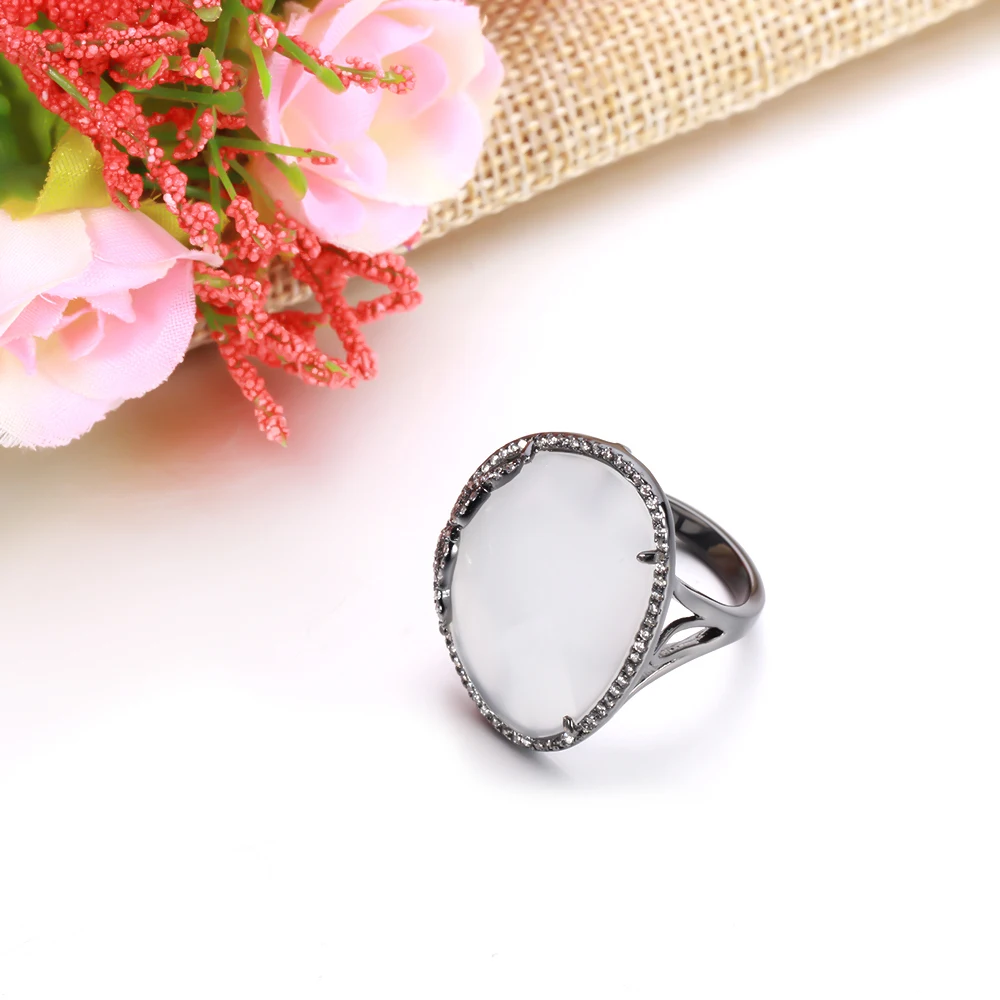 TKJ Fine Jewelry Wedding Engagement Ring 100% Real 925 Sterling Silver Rings Grey Agate For Women Party | Украшения и аксессуары