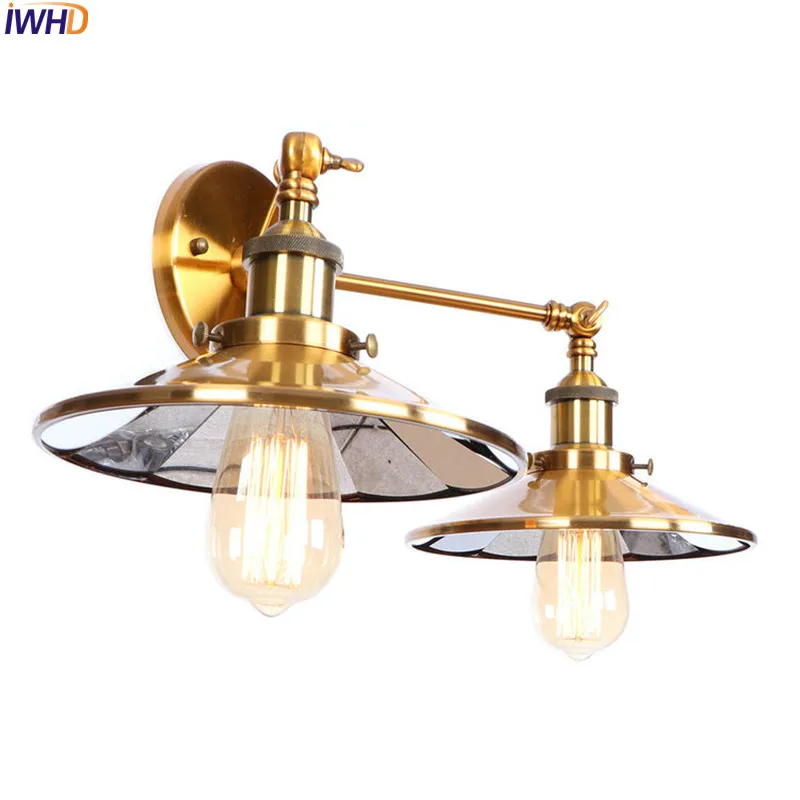 IWHD Golden Antique Vintage Wall Lamp Living Room Mirror Industrial Retro Wall Lights Sconces Home Indoor Lighting Lampara Pared