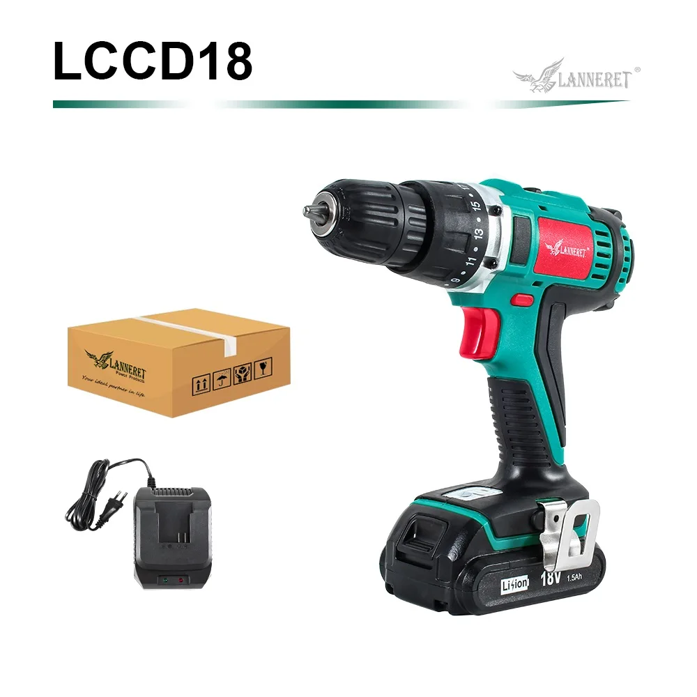 18V-SET1G LANNERET 18V 45Nm DC литий-ионный Батарея 3/8 дюймов 2-Скорость электрическая дрель Мини Электрическая отвертка Беспроводной Мощность драйвер - Цвет: 18V-SET1G