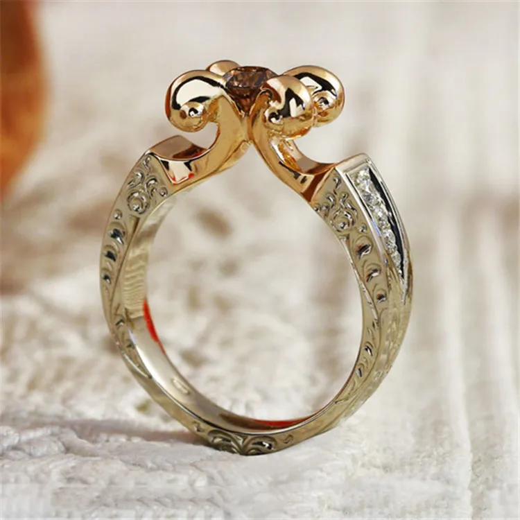 

creative rose gold two-tone ring European and American flower silver plated engagement ring vintage jewelry wedding rings anel