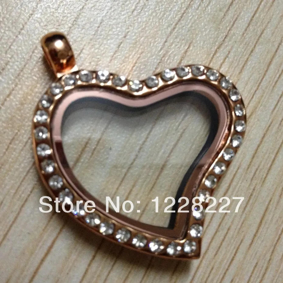 Розовое золото 30 мм в форме сердца подвески магнитный кристалл стекло память