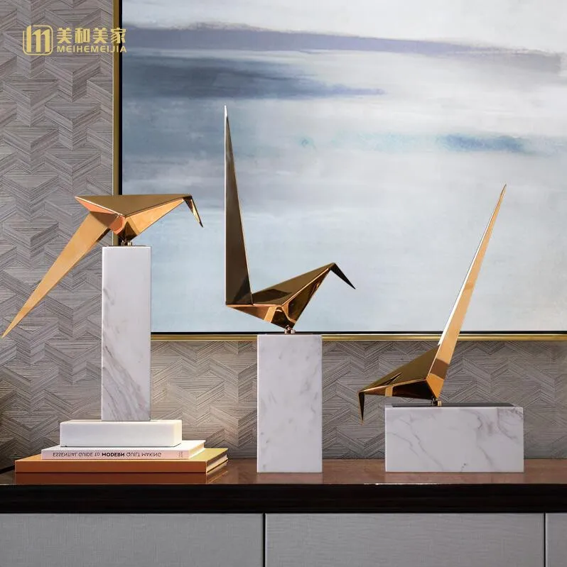 

Creative marble Metal geometric bird statue vintage home decor crafts room decoration objects study office birds figurines gifts