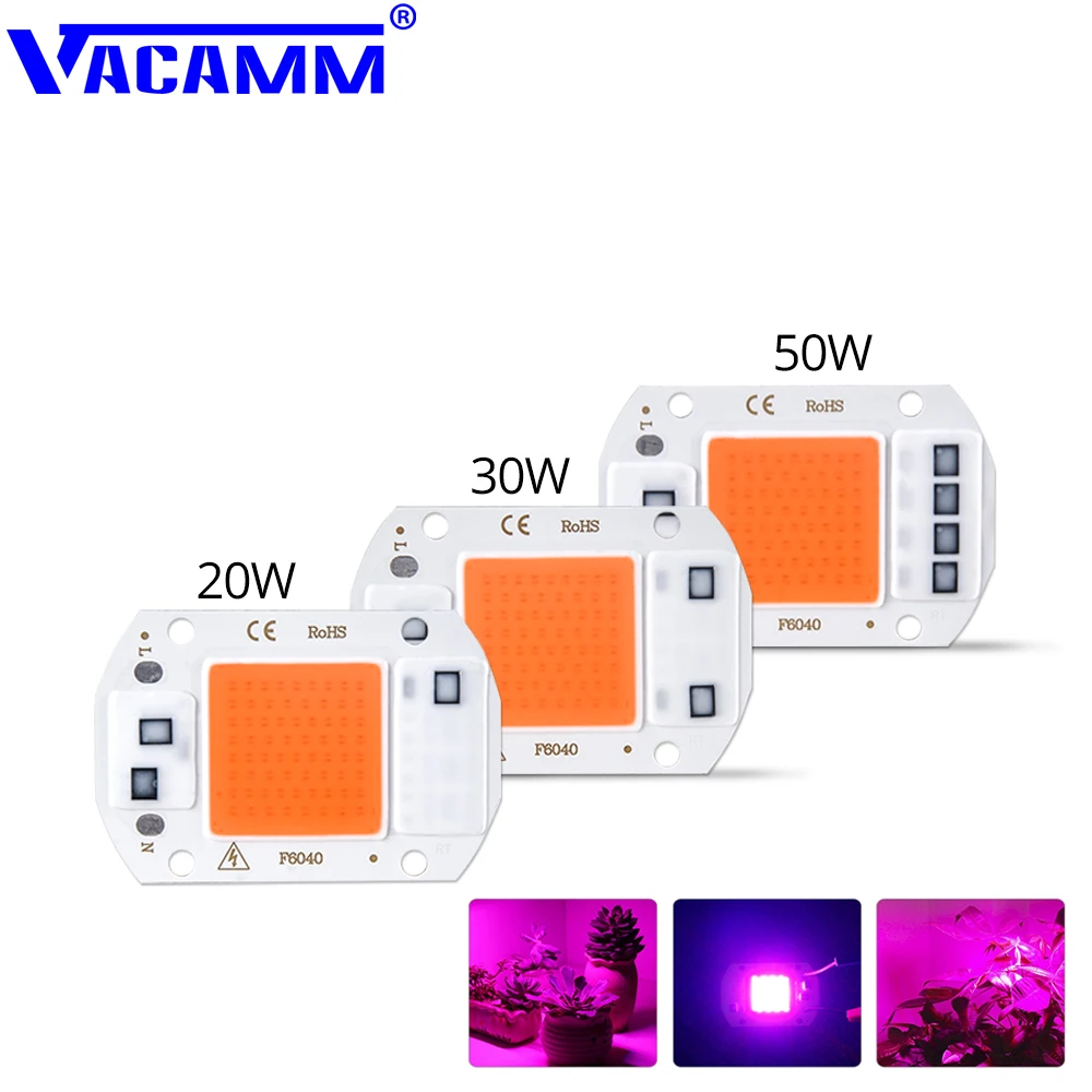 

Vacamm Led Grow Light Lamp Smart Chip 20W 30W 50W Full Spectrum AC 110V 220V For Greenhouse Plant Seedling Grow and Flower