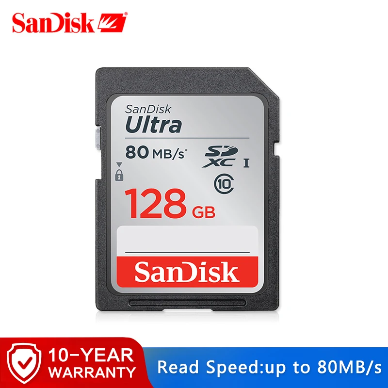 Двойной Флеш-накопитель SanDisk Ultra 32 Гб оперативной памяти, 16 Гб встроенной памяти, 64 ГБ, класс 10 SD карта SDHC/SDXC карты памяти SD карты 128 ГБ 80 МБ/с. для Камера Поддержка официальный проверки