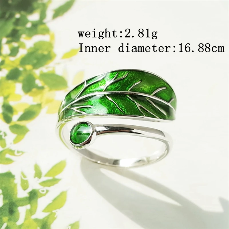 Женское кольцо с зелеными каплями из стерлингового серебра листьями|jewelry rings|jewelry