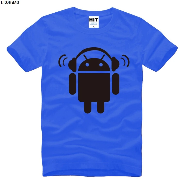 Творческий Android наушников Для мужчин футболка новые летние 100% хлопок высокое