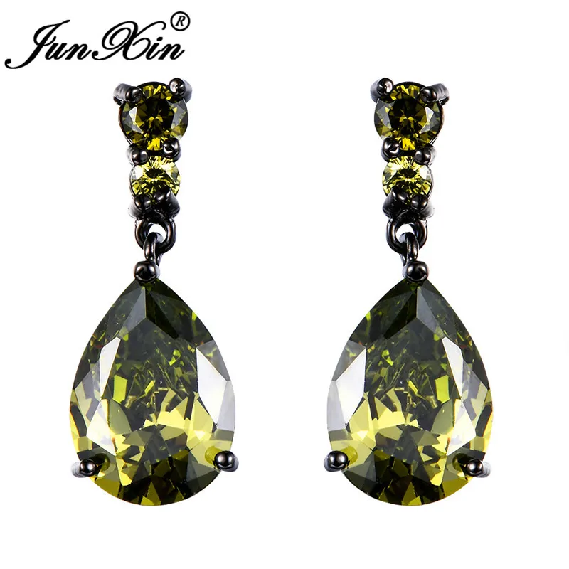 Olive Green Earrings JUNXIN оливковый зеленый/фиолетовый/белый Капли слез из камня Висячие серьги для женщин черное золото заполненные капли воды циркон камень серьги - Окраска металла: Olive Green Earrings